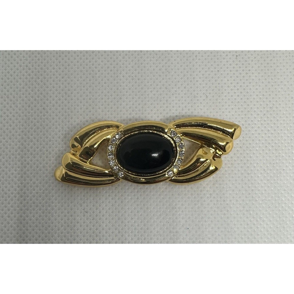 Vintage Brooch Pin Black Golden Tone Metal